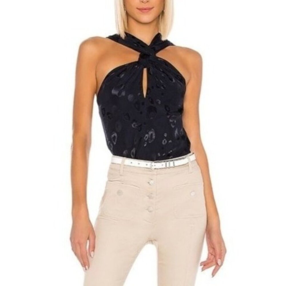 Alexis NWT Halter Navy Blue Top Kezia   Bengal Blouse Animal Print Small